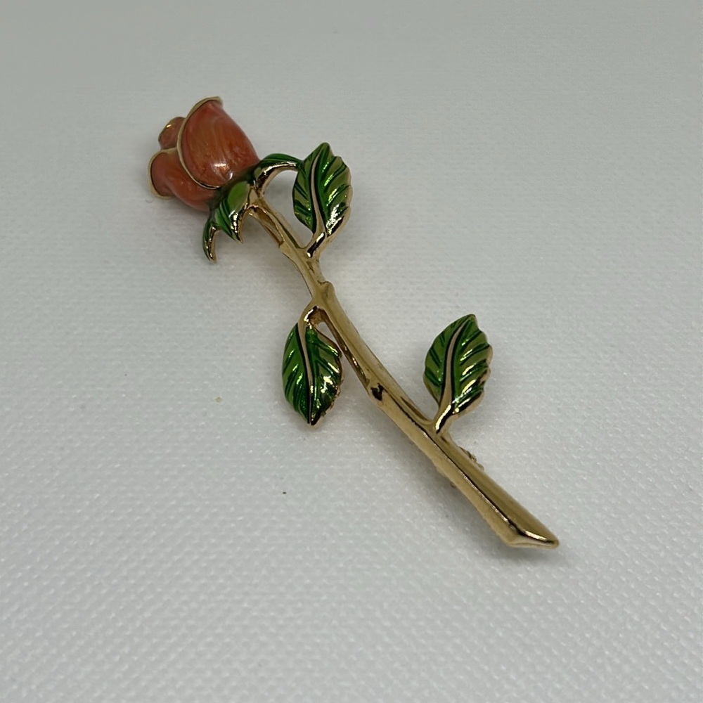 🔥🔥green and pink enamel gold tone rose pin